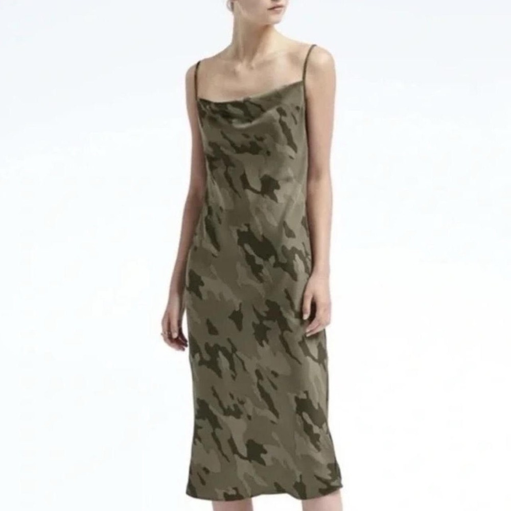 Banana Republic Camo Cowl Neck Slip Midi Dress Womens Large 90s Grunge